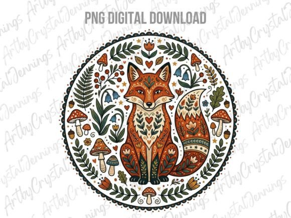 Download Retro Cottagecore Folk Art Fox PNG - Art Collection
