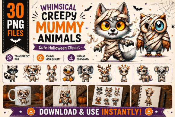 Download 30Watercolor Creepy Mummy Animal Clipart - Art Collection