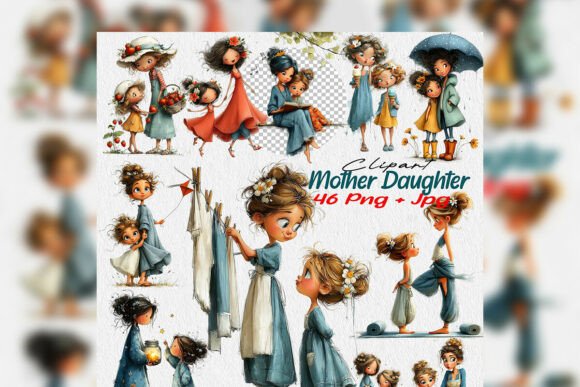 Download Whimsical Mother Daughter Clipart PNG - Art Collection