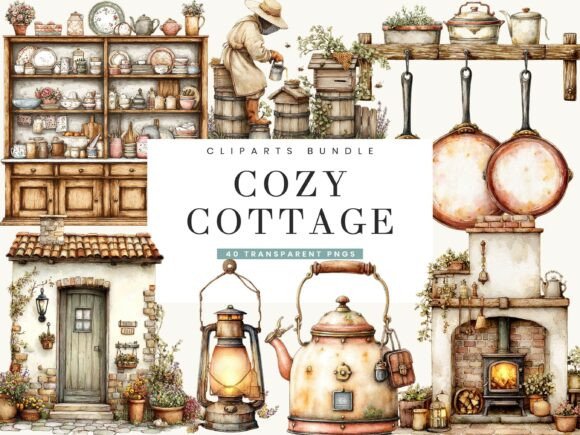 Download Watercolor Cozy Cottage Core Clipart - Art Collection