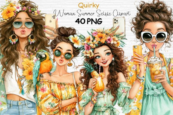 Download Quirky Woman Summer Selfie Clipart PNG - Art Collection