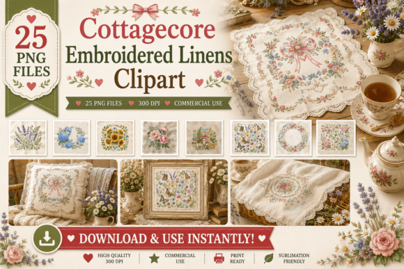 Download Cottagecore Embroidered Linens Clipart - Art Collection