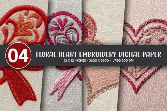 Download Floral Heart Embroidery Digital Paper - Art Collection