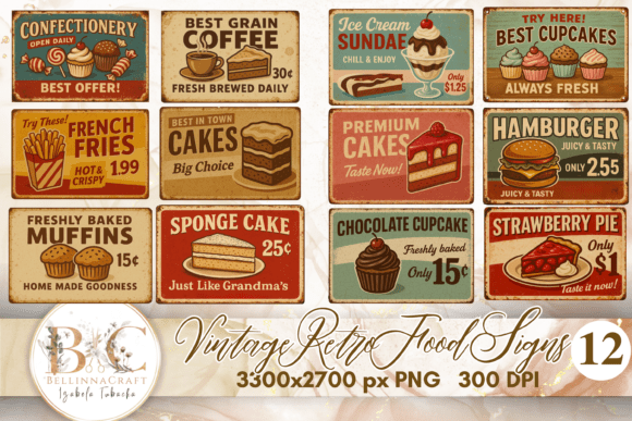 Download Vintage Retro Food Signs Clipart Bundle - Art Collection