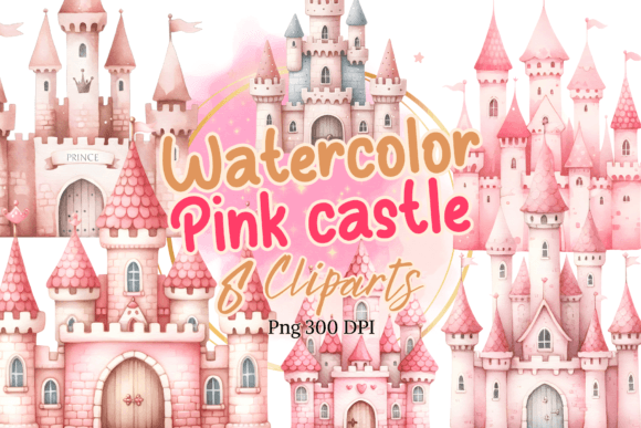 Download Pink Princess Castle Watercolor Clipart - Art Collection