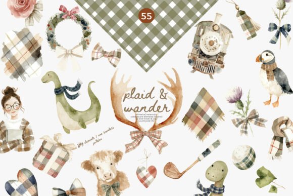 Download Scottish Plaid Cottage Core Clipart Set - Art Collection