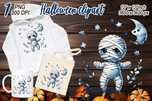 Download Cute Halloween Mummy Blue Toile Clipart - Art Collection