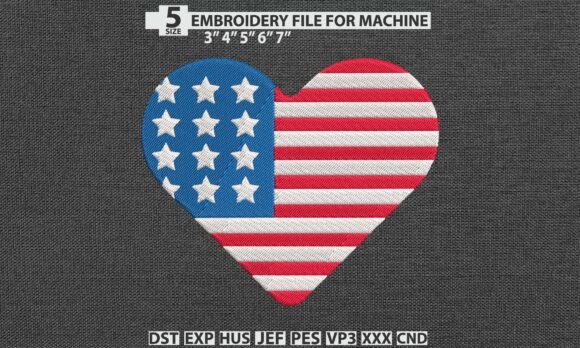 Download USA Flag Heart DST PES Embroidery File - Art Collection
